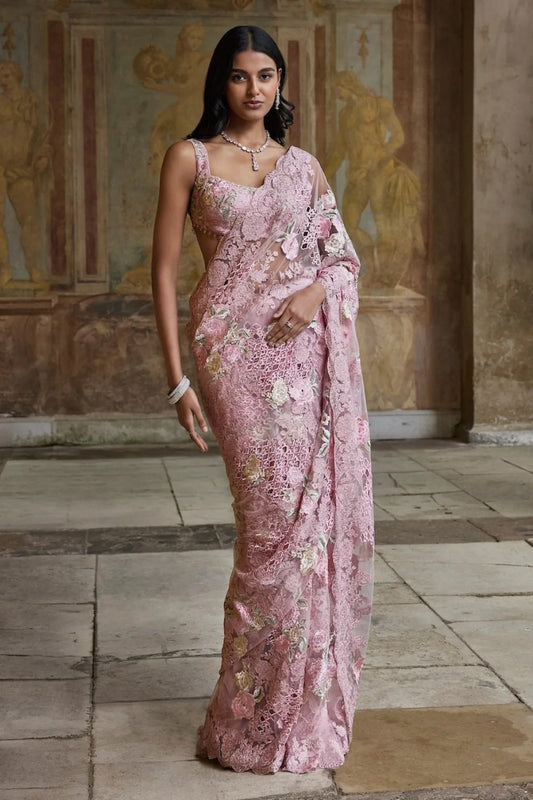 Dusty Pink Thread Work Saree