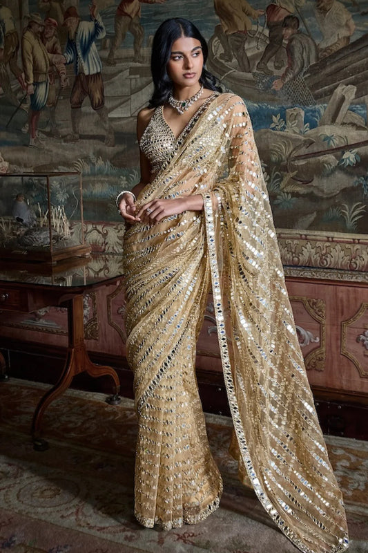 Gold Mirror Work Saree