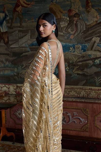 Gold Mirror Work Saree