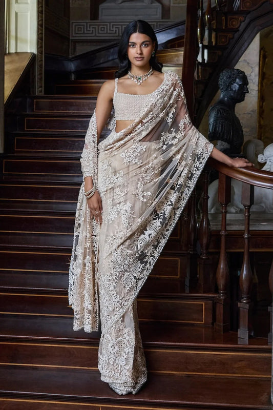 Nude Thread Work Saree