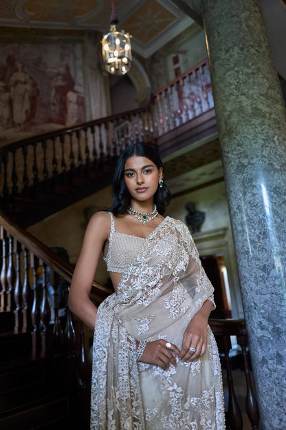 Nude Thread Work Saree