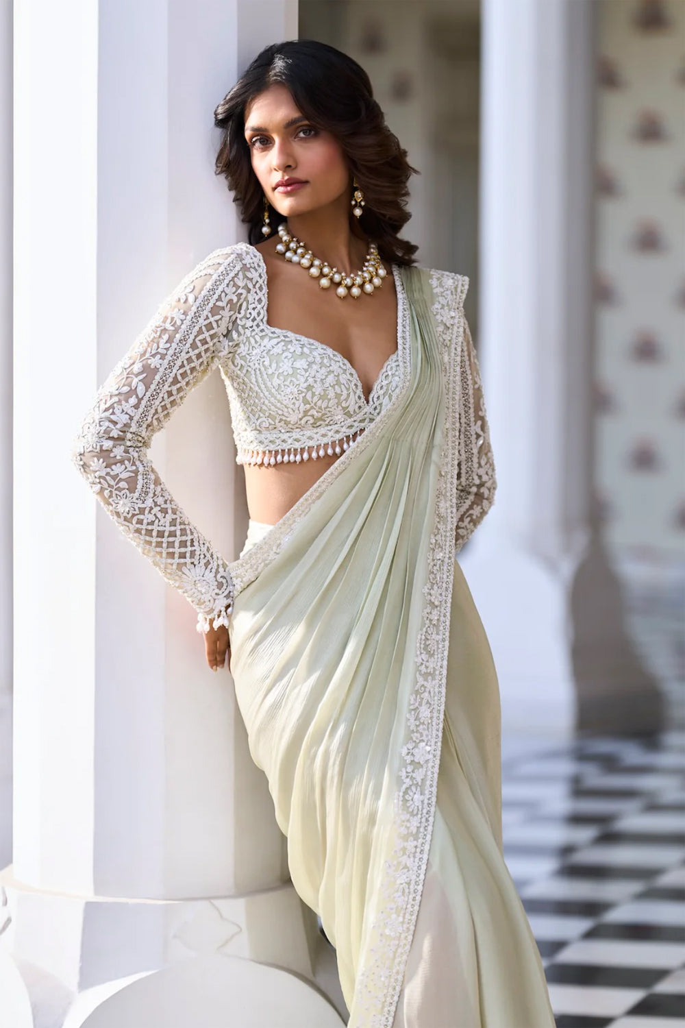 Mint Green Draped Dori Saree