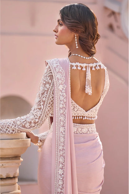 Powder Pink Draped Dori Saree