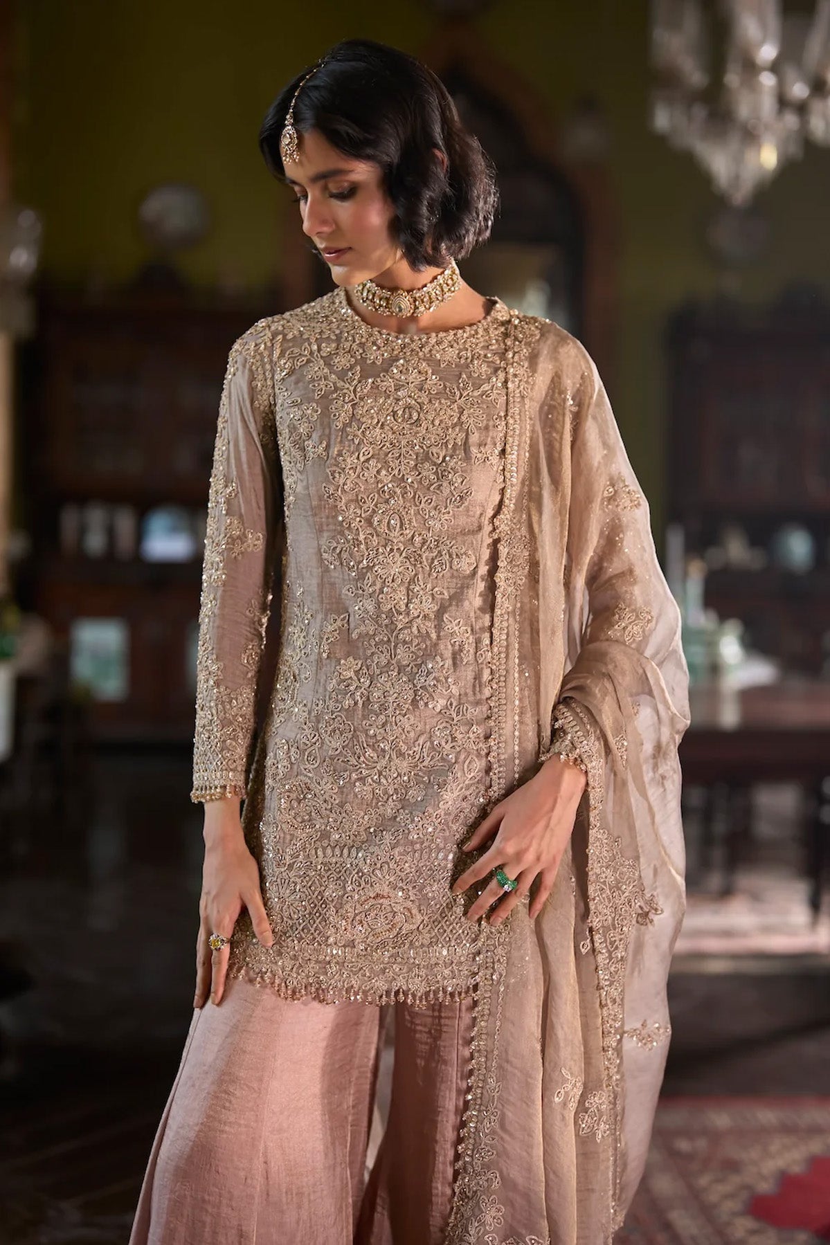 Peach Gold Sharara Set