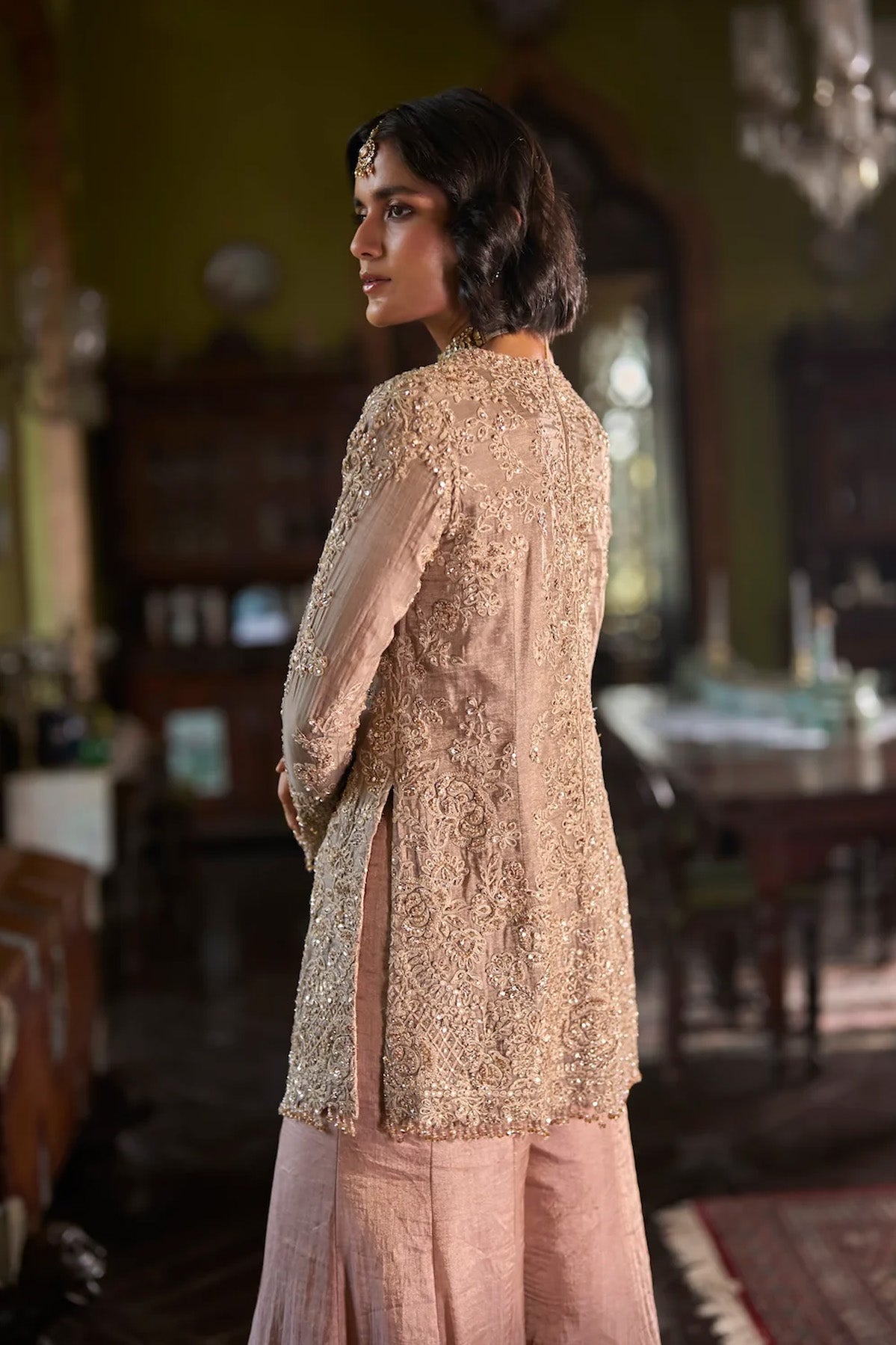 Peach Gold Sharara Set