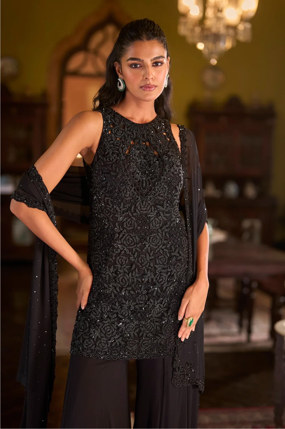 Black Sharara Set