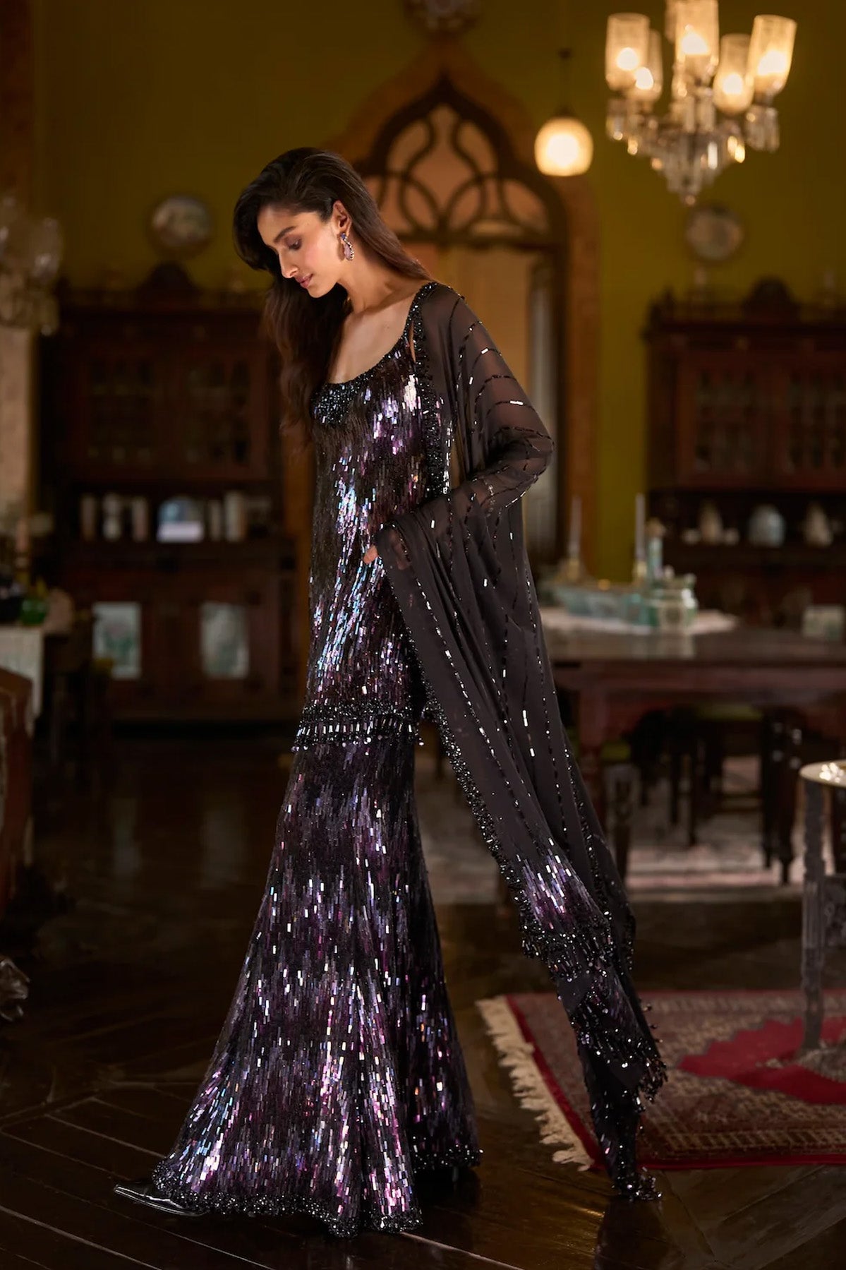 Black Multi-Coloured Sequin Sharara Set