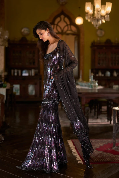 Black Multi-Coloured Sequin Sharara Set