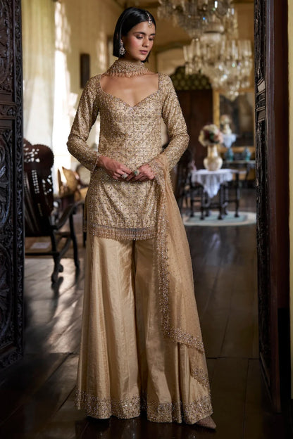 Gold Crystal Sharara Set