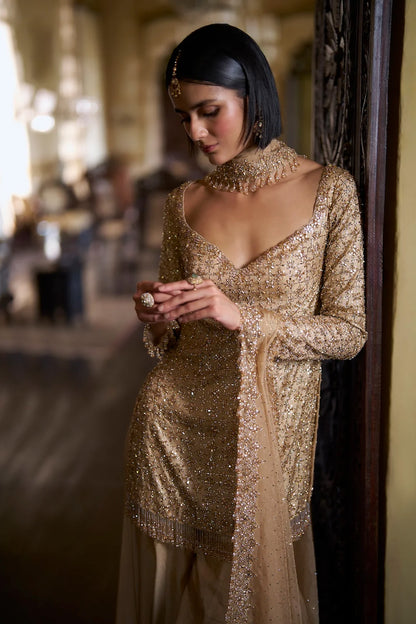 Gold Crystal Sharara Set