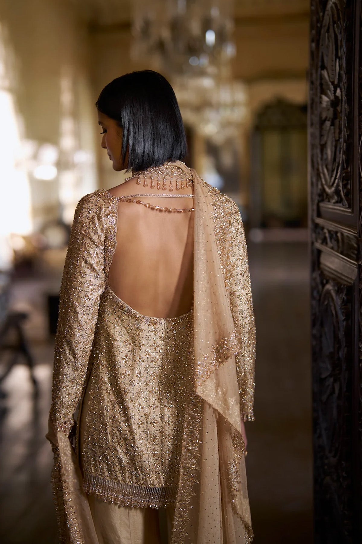 Gold Crystal Sharara Set