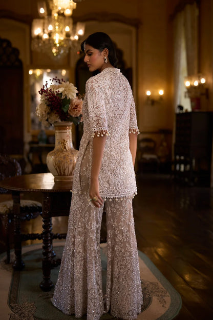 White Sequin Jacket Sharara - Pant Set