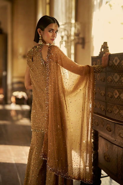 Gold Jewelled Sharara Set