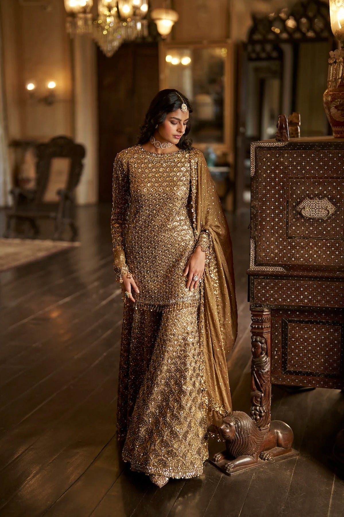 Antique Gold Sequin Sharara Set