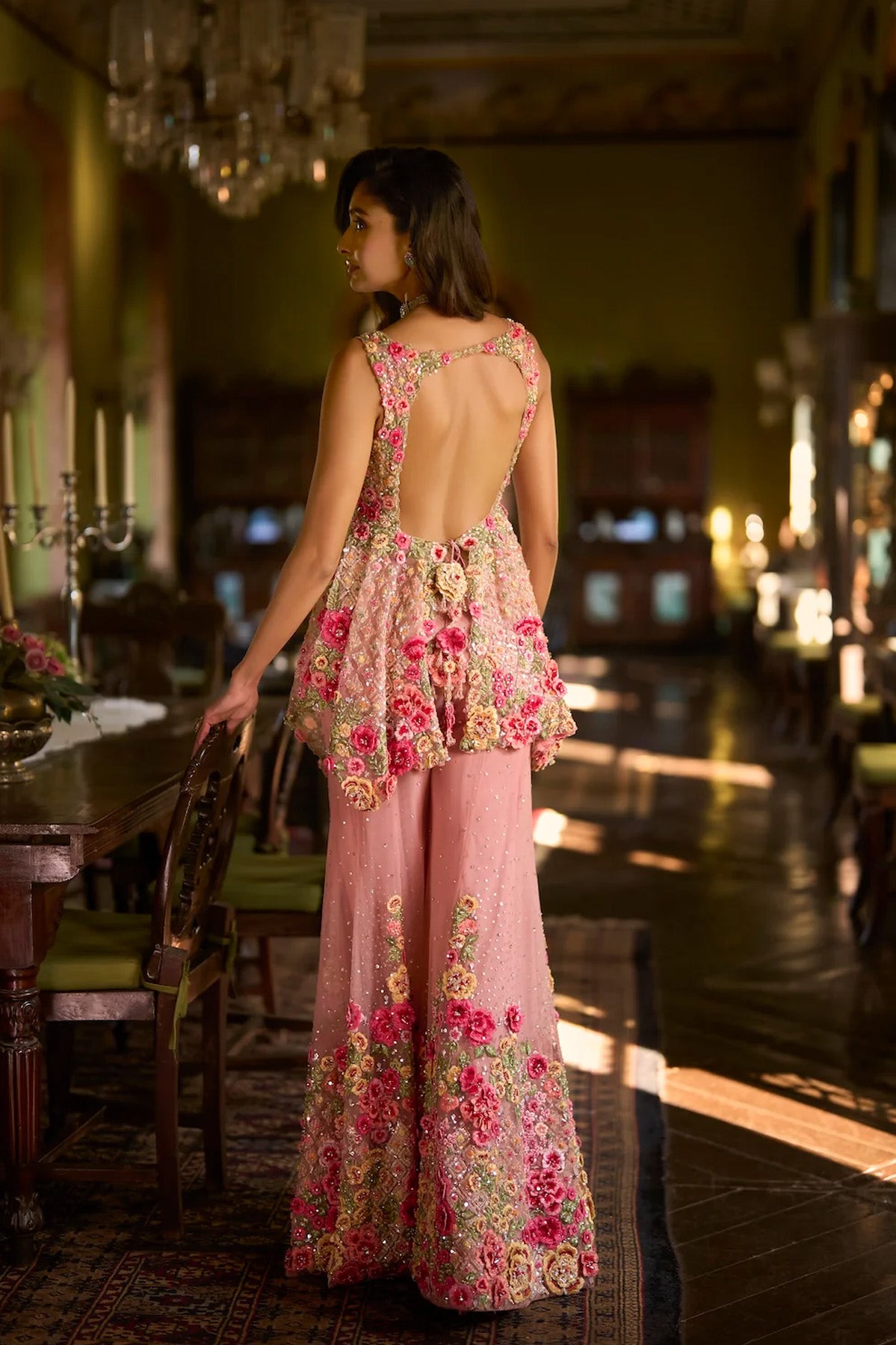 Pink Three-Dimensional Sharara Set