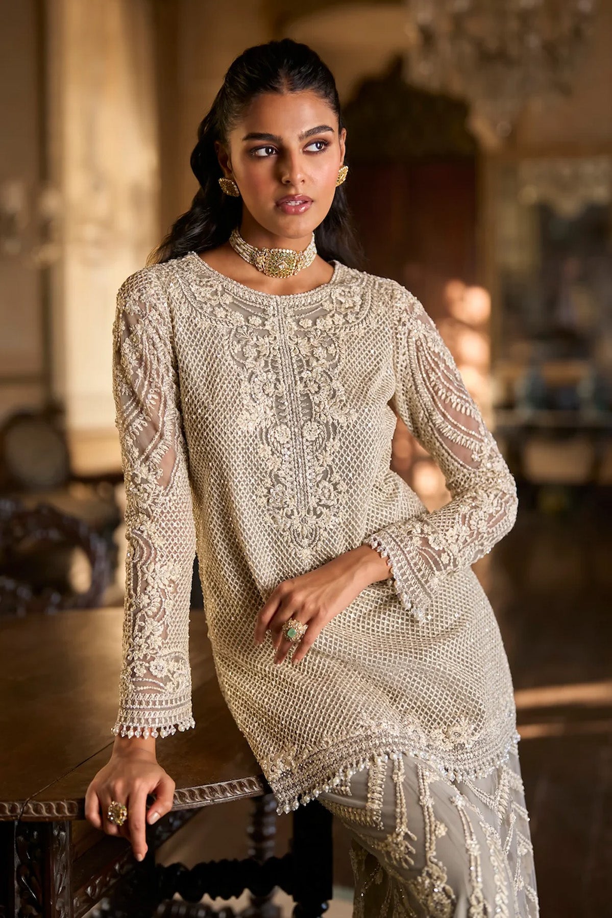 Grey Thread Work Sharara Set