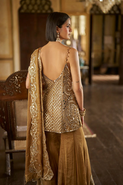 Antique Gold Mirror Sharara Set