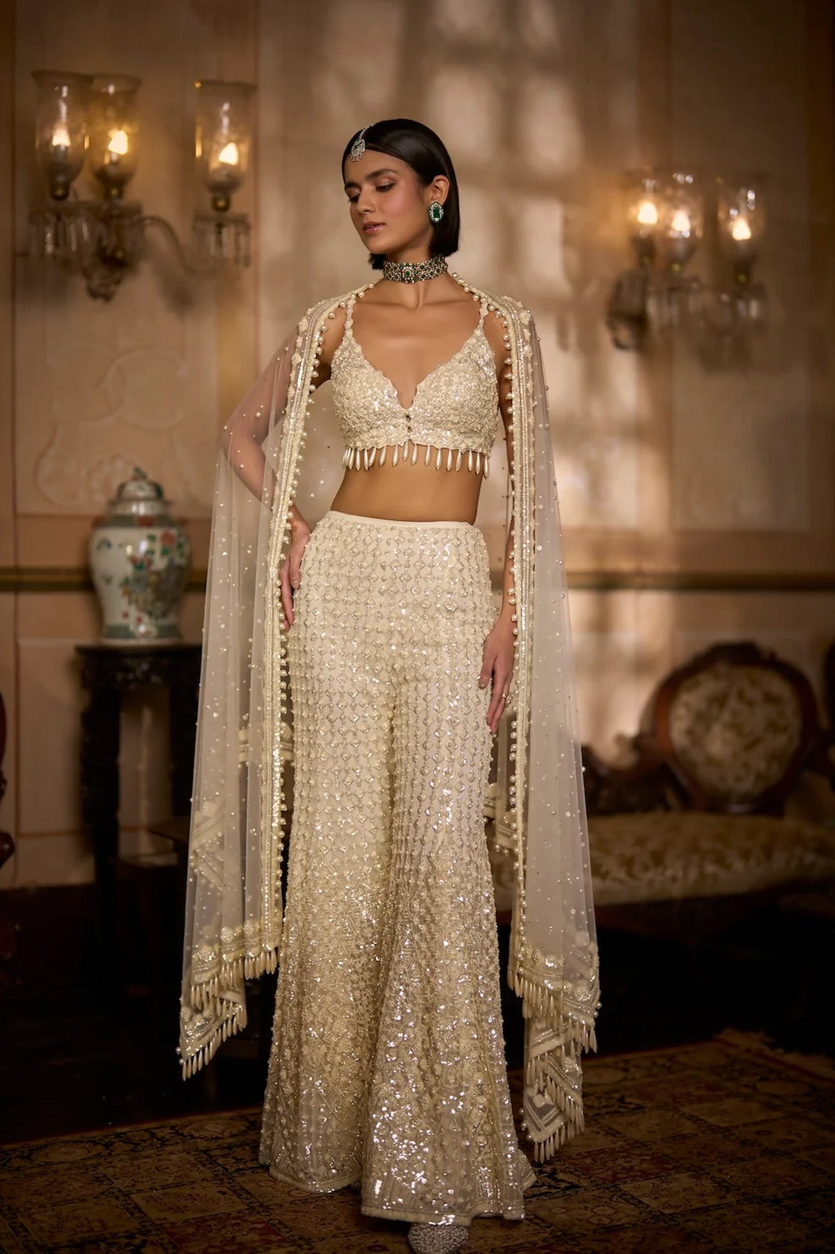 Cream Sharara - Pant Set