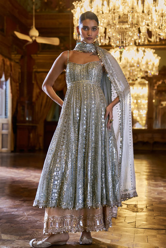 Silver Gold Tissue Sharara Set