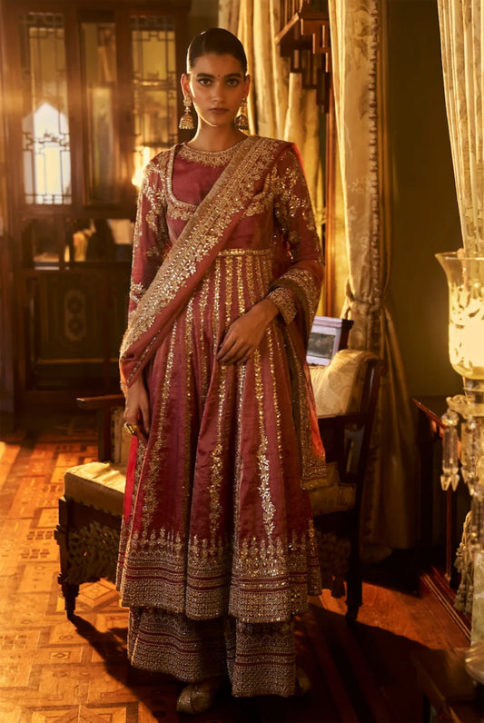 Red Gota Patti Sharara Set