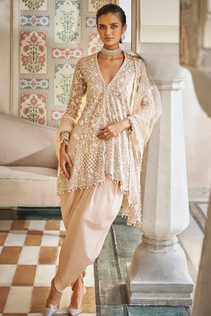 Nude Pearl Dhoti Set