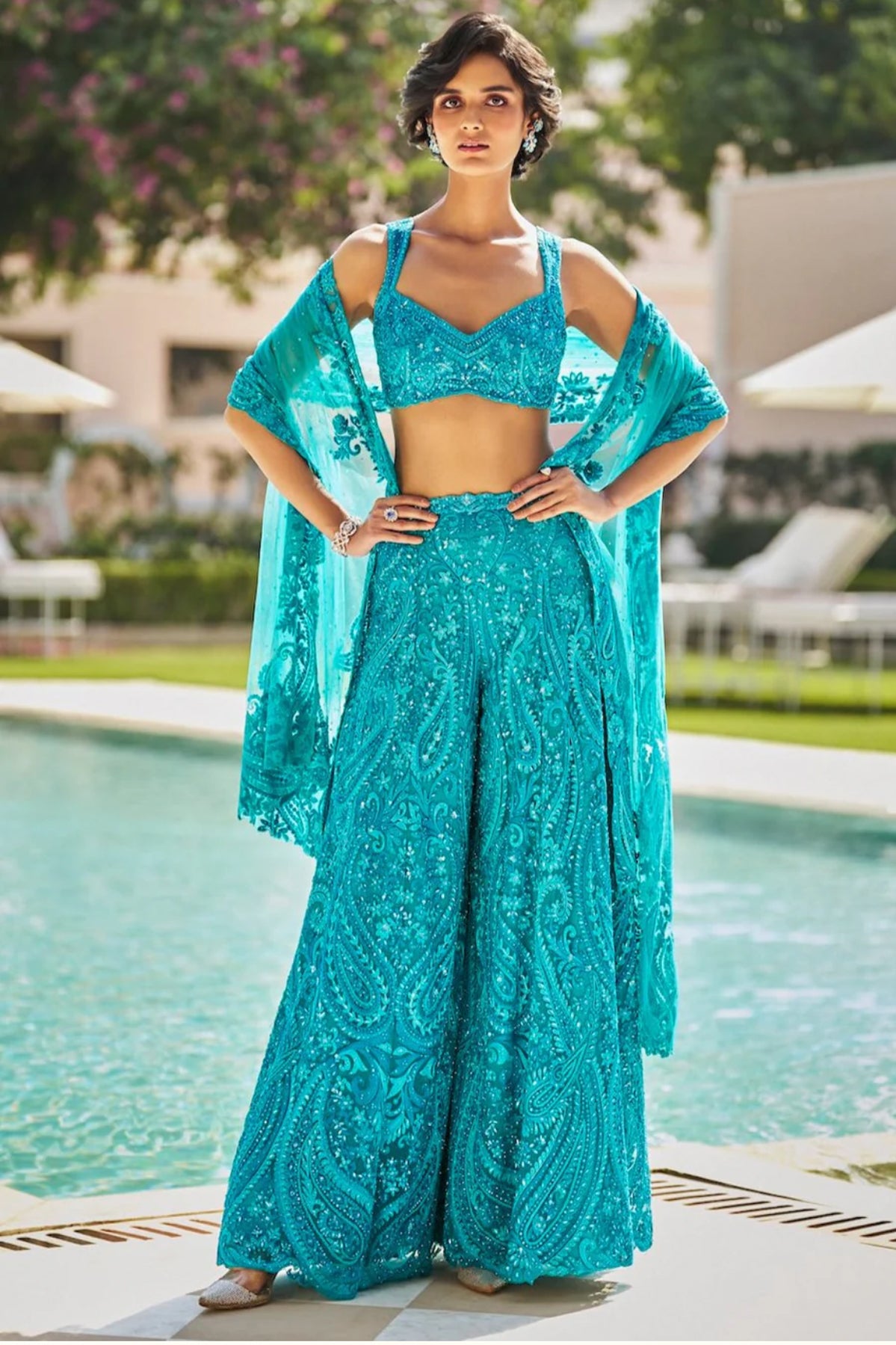 Turquoise Paisley Sharara Set