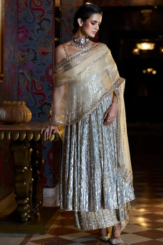 Gold Silver Crystal Sharara Set