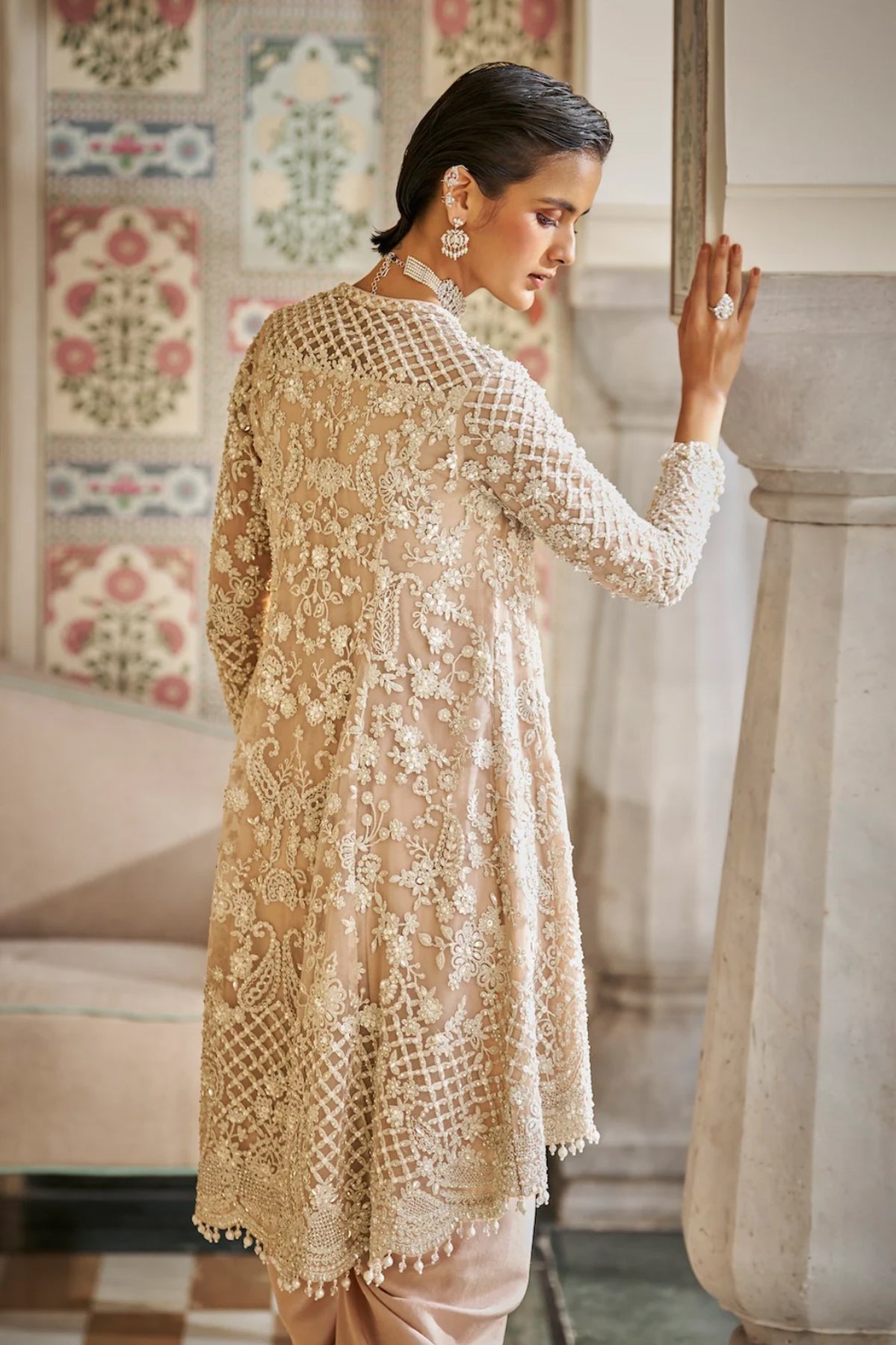 Nude Pearl Dhoti Set