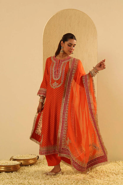 Saanjh - Orange A-line Kurta With Salwar