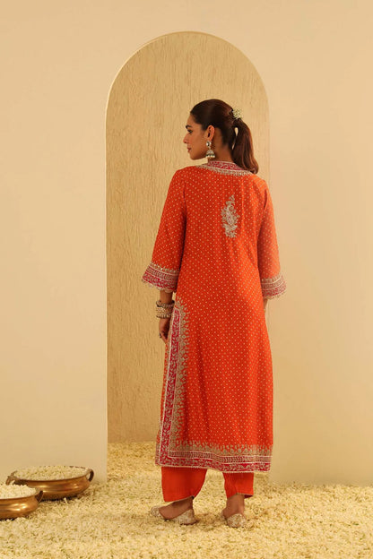 Saanjh - Orange A-line Kurta With Salwar