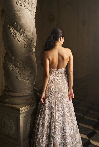 Off-Shoulder Nude Gown