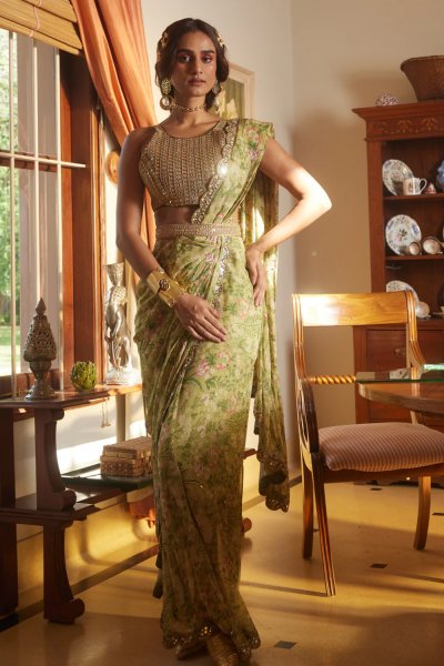 Sage Green Printed Saree