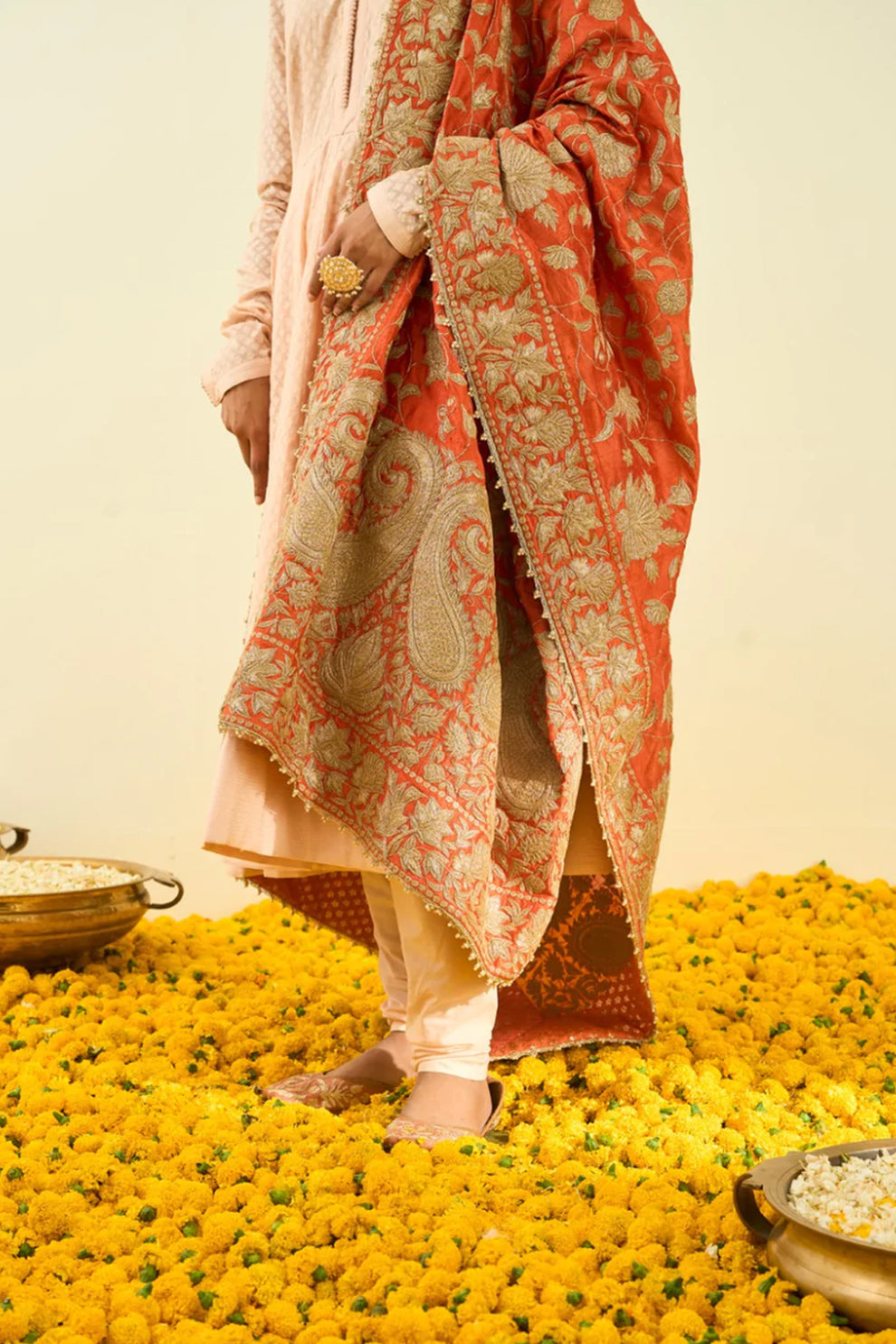 Mogra Print Embroidered Odhni
