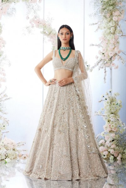 Champagne Floral Lehenga Set