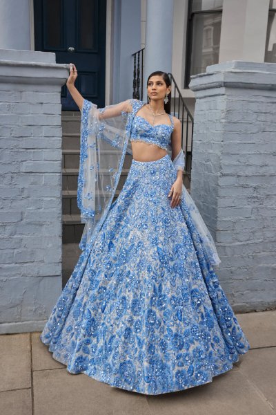 Powder Blue Floral Lehenga Set