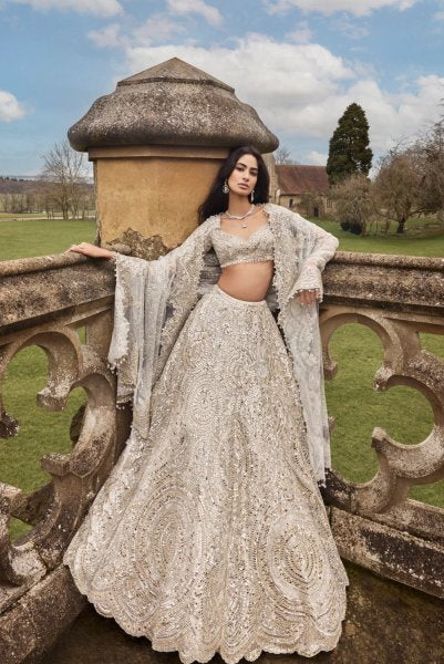 Cream Gold Mirror Lehenga Set