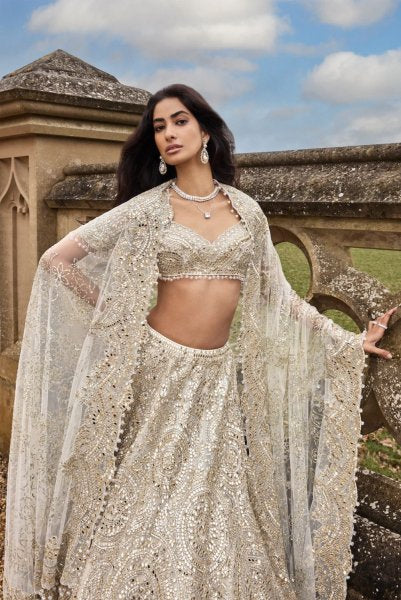 Cream Gold Mirror Lehenga Set