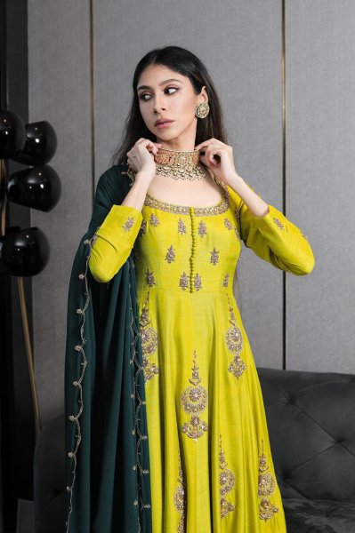 Lime Embroidered Anarkali Set