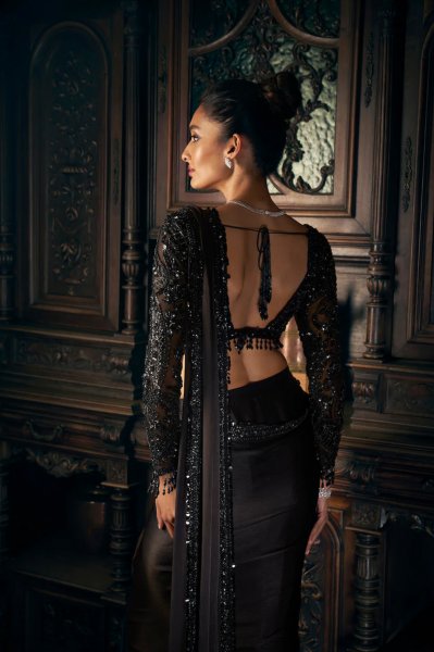 Black Stitched Saree