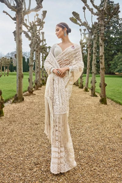 Nude Cream Stripe Saree