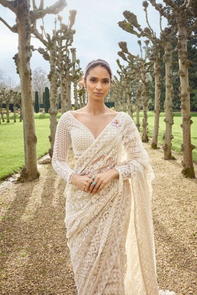 Nude Cream Stripe Saree