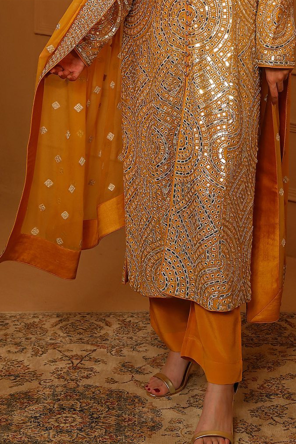 Mustard Embroidered Jacket suit